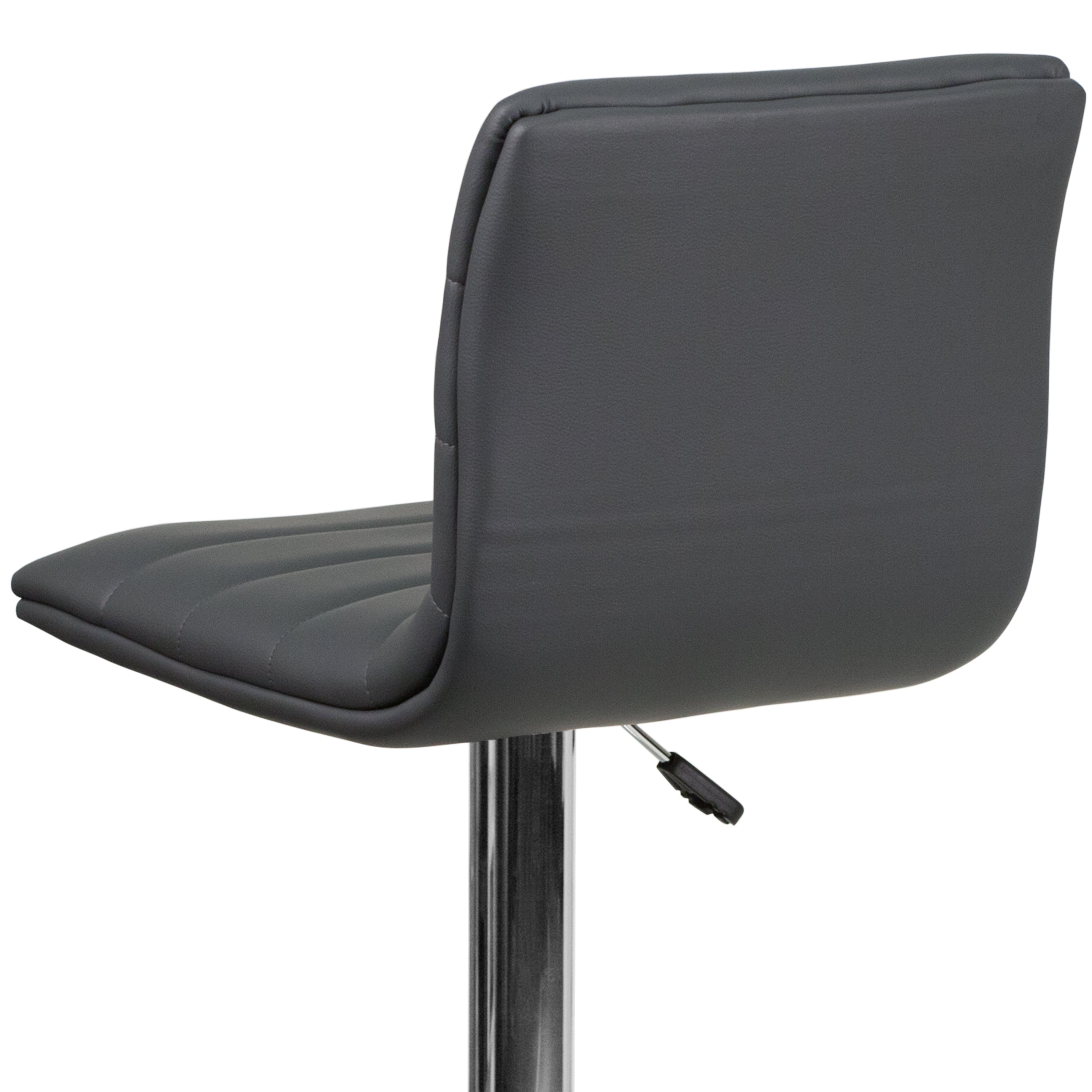 Vincent Modern Gray Vinyl Adjustable Bar Stool with Back, Swivel Stool with Chrome Pedestal Base and Footrest