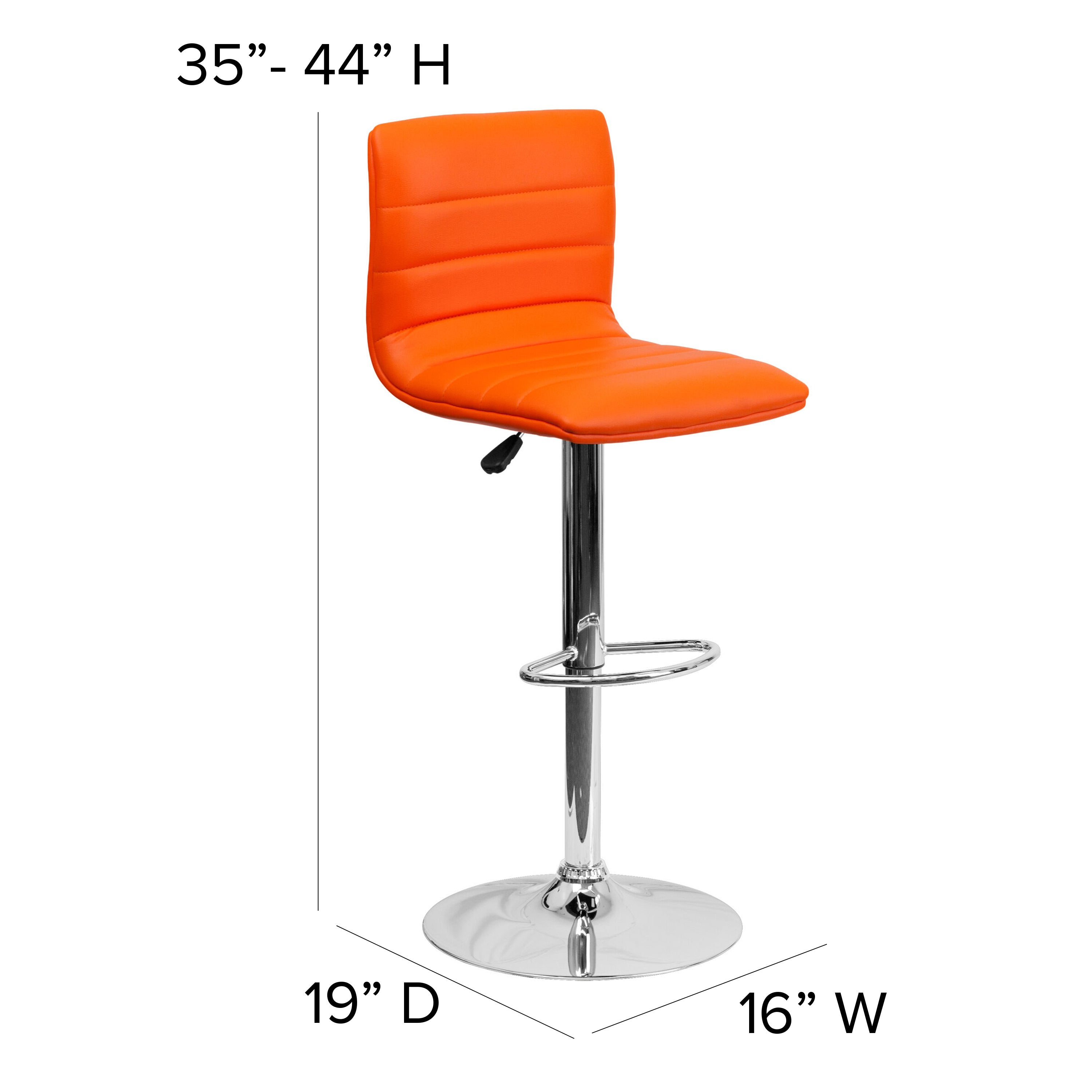 Vincent Modern Orange Vinyl Adjustable Bar Stool with Back, Swivel Stool with Chrome Pedestal Base and Footrest