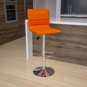 Vincent Modern Orange Vinyl Adjustable Bar Stool with Back, Swivel Stool with Chrome Pedestal Base and Footrest