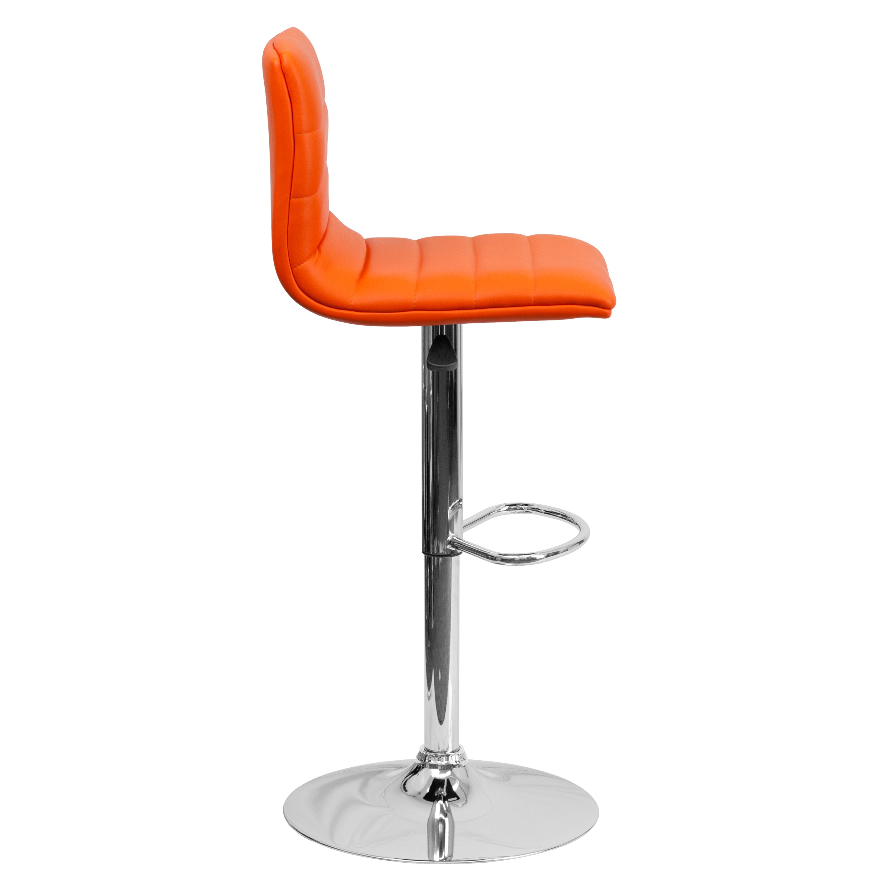 Vincent Modern Orange Vinyl Adjustable Bar Stool with Back, Swivel Stool with Chrome Pedestal Base and Footrest