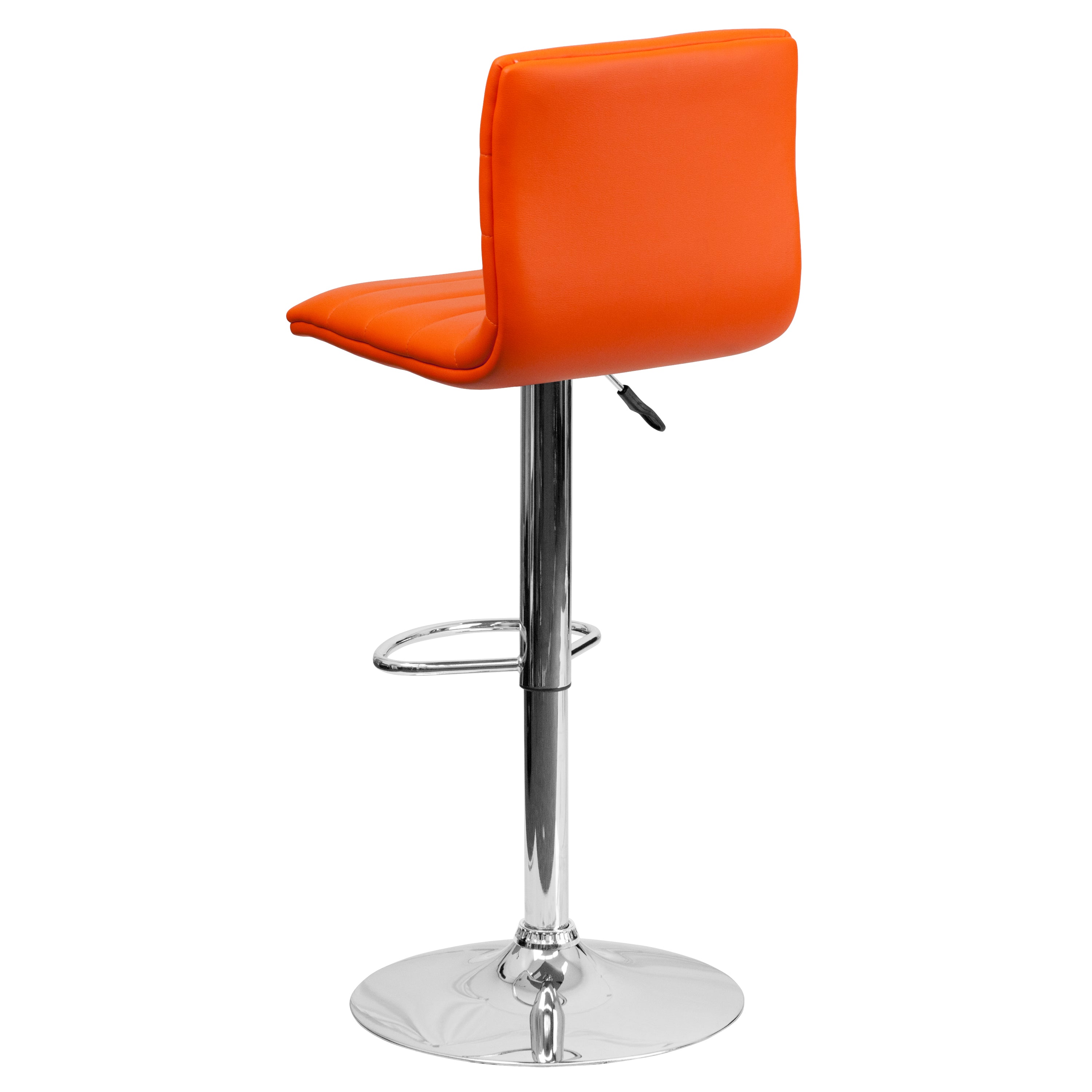 Vincent Modern Orange Vinyl Adjustable Bar Stool with Back, Swivel Stool with Chrome Pedestal Base and Footrest