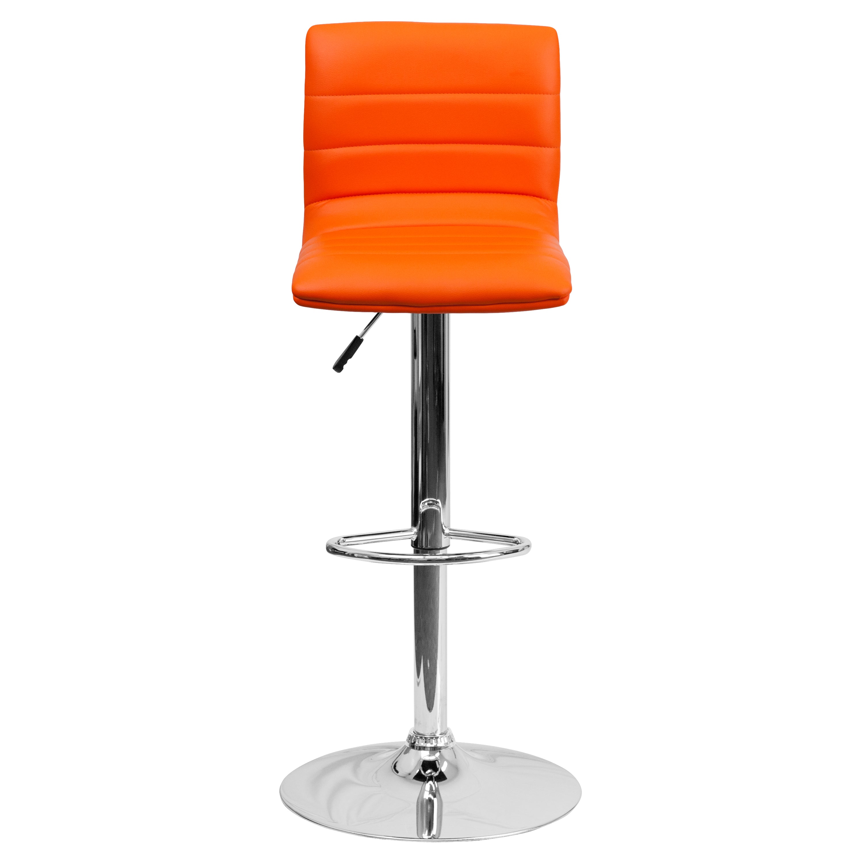 Vincent Modern Orange Vinyl Adjustable Bar Stool with Back, Swivel Stool with Chrome Pedestal Base and Footrest