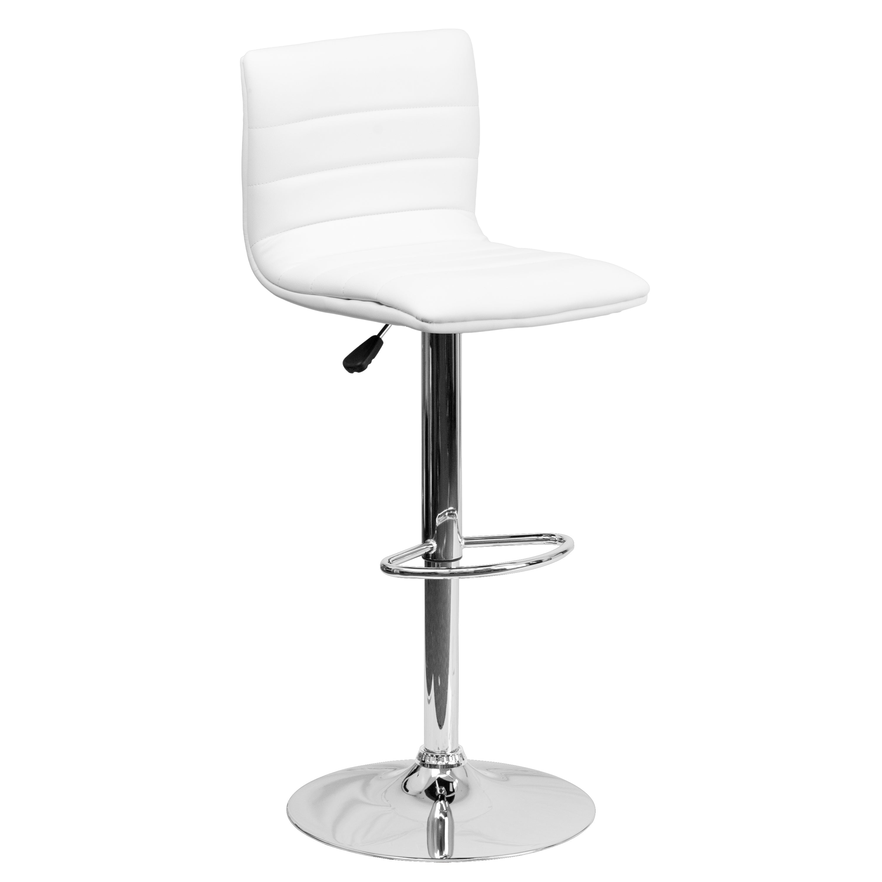 Vincent Modern White Vinyl Adjustable Bar Stool with Back, Swivel Stool with Chrome Pedestal Base and Footrest