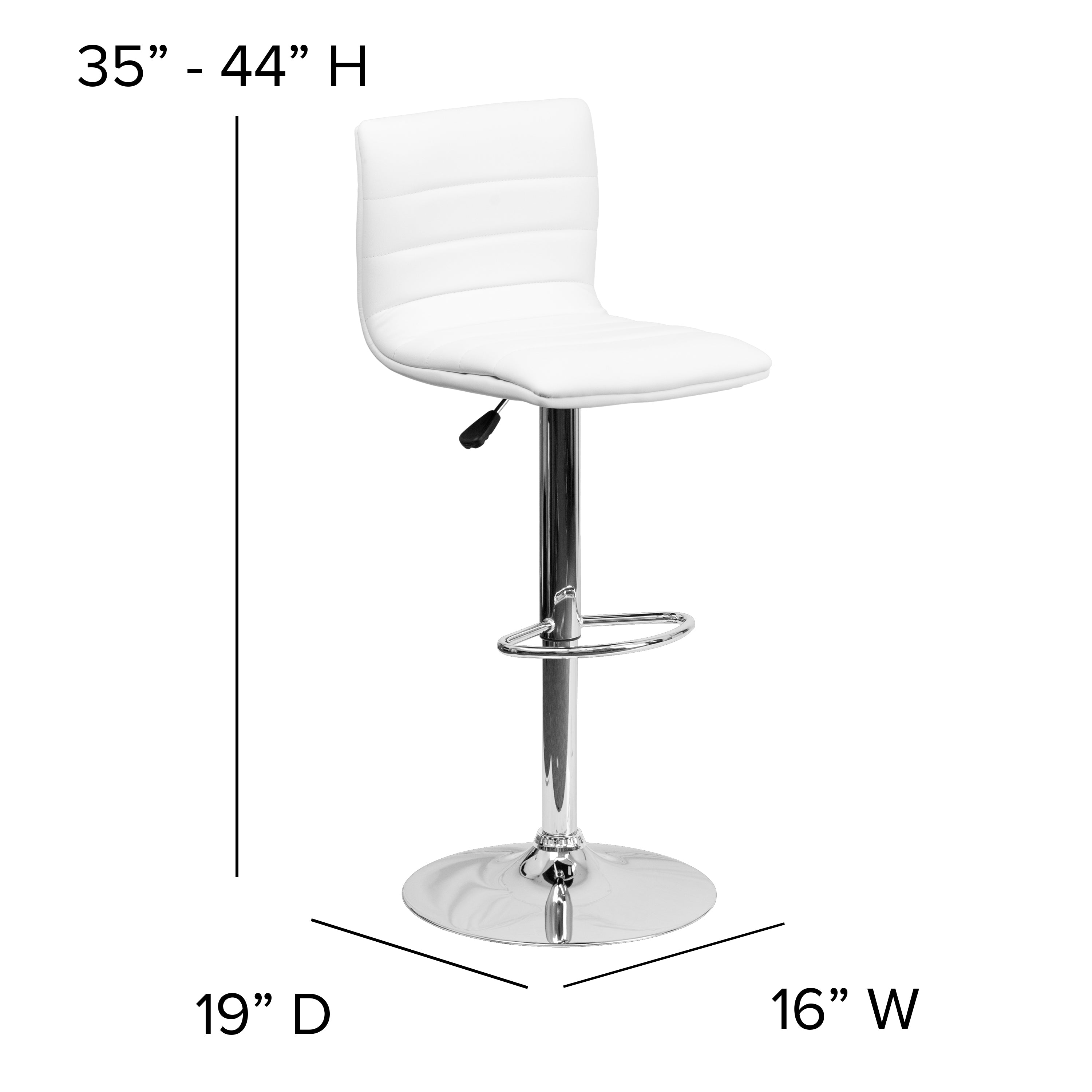 Vincent Modern White Vinyl Adjustable Bar Stool with Back, Swivel Stool with Chrome Pedestal Base and Footrest