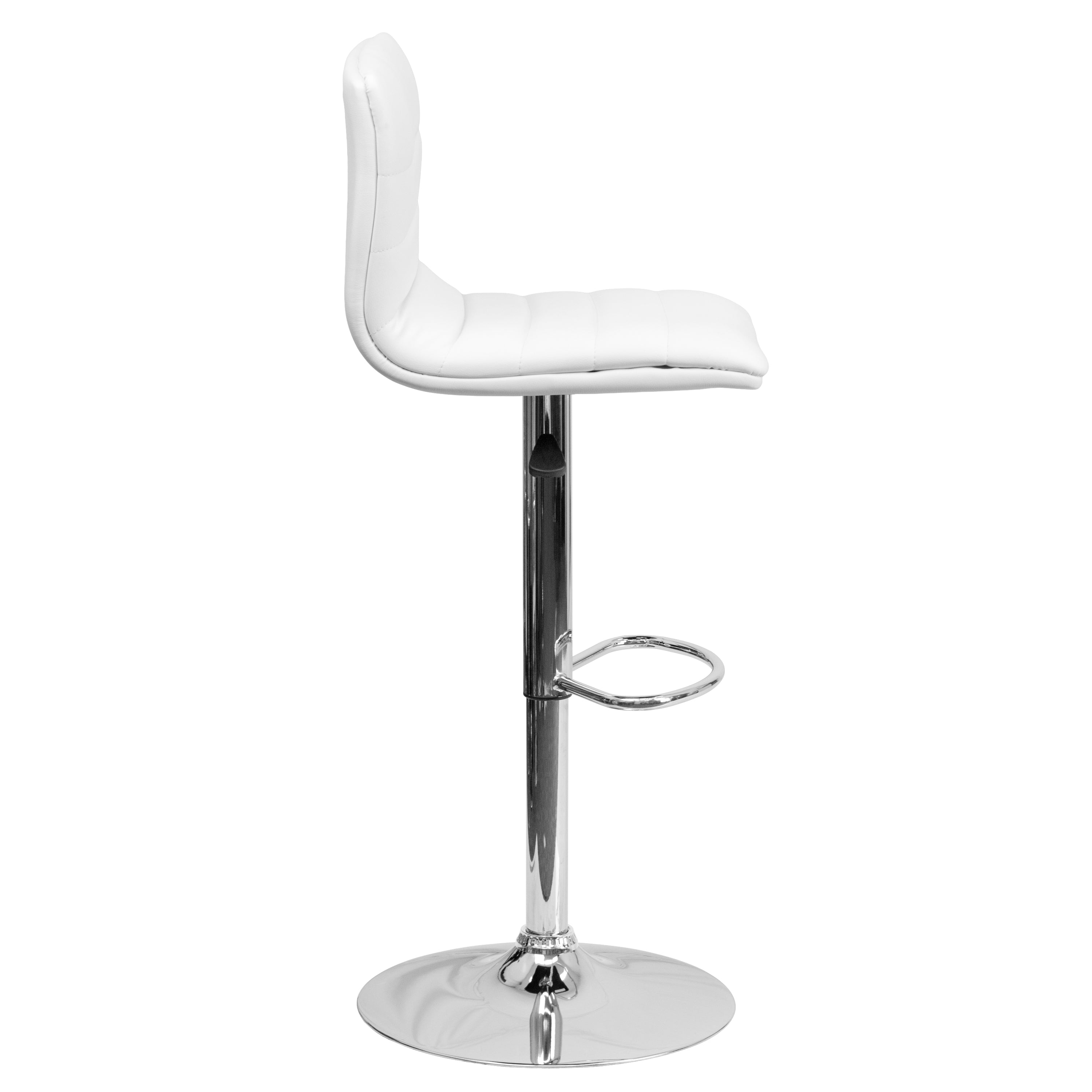 Vincent Modern White Vinyl Adjustable Bar Stool with Back, Swivel Stool with Chrome Pedestal Base and Footrest