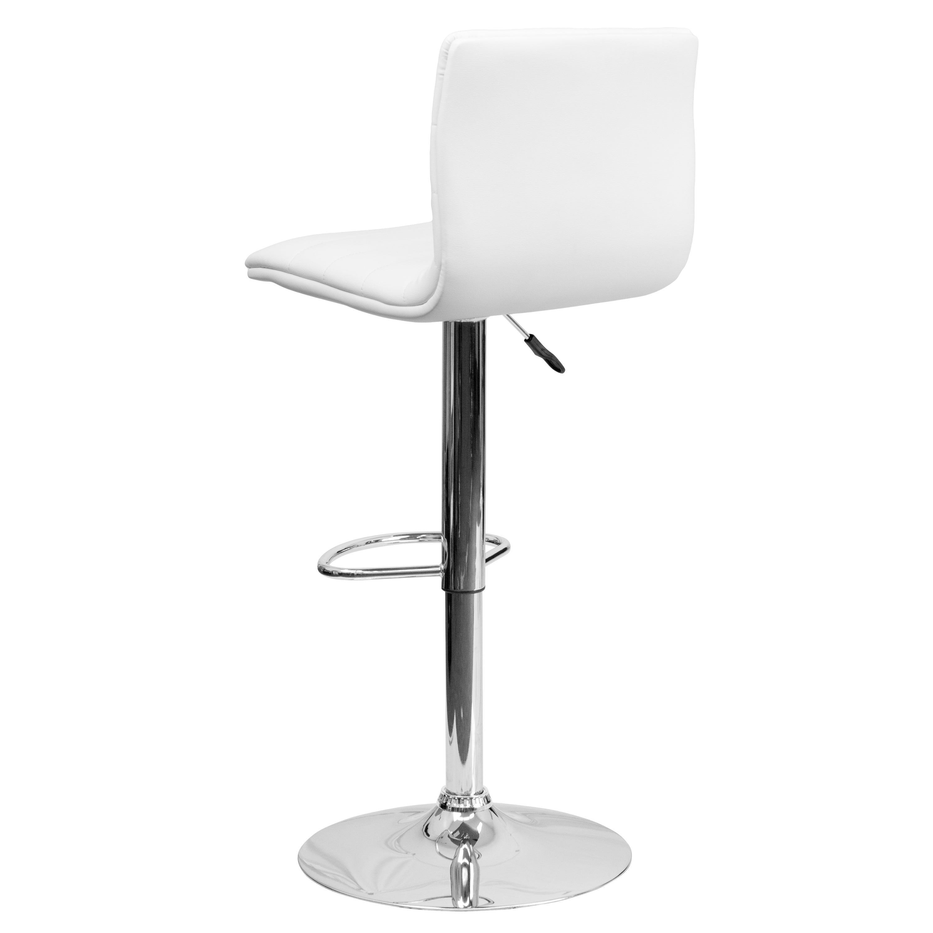 Vincent Modern White Vinyl Adjustable Bar Stool with Back, Swivel Stool with Chrome Pedestal Base and Footrest