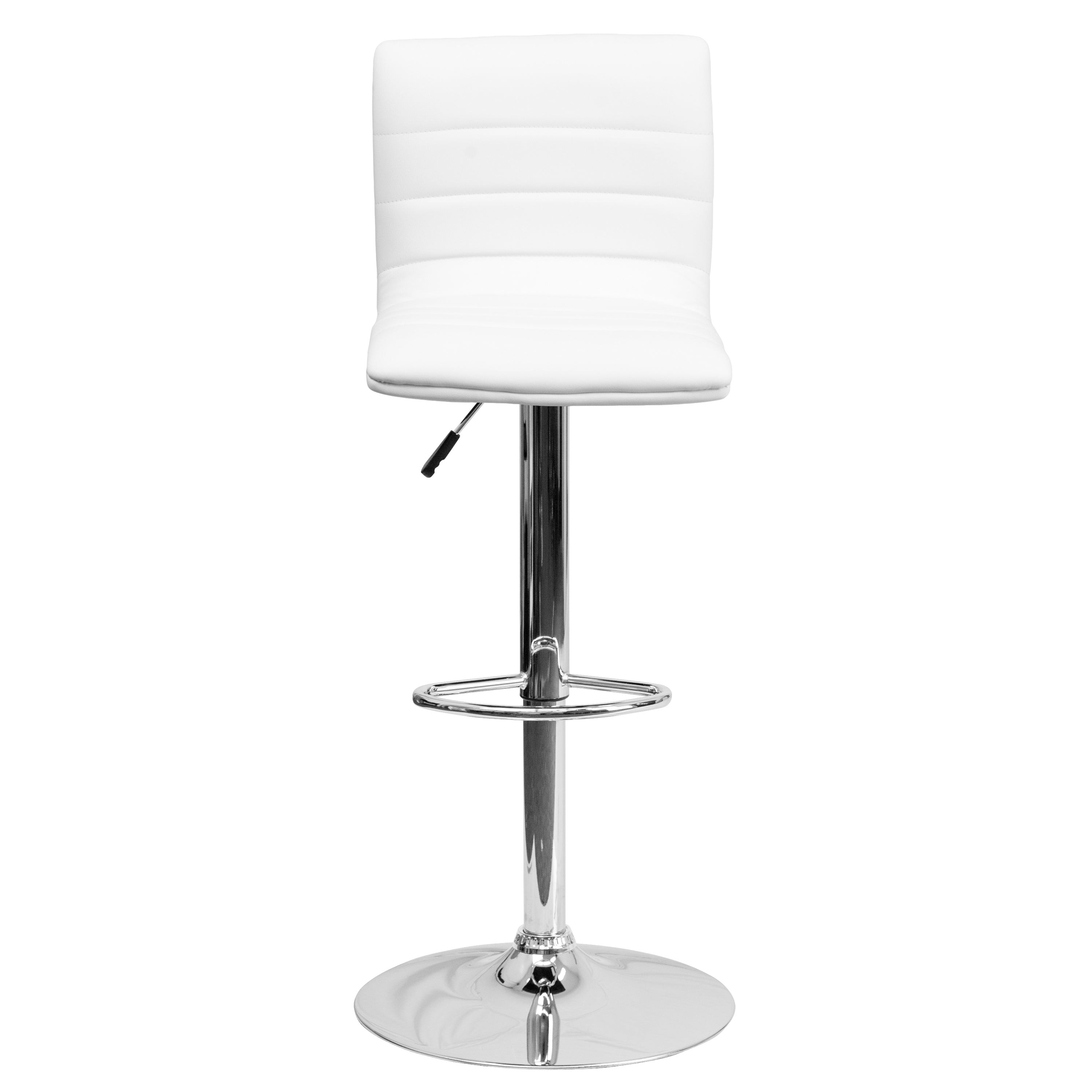 Vincent Modern White Vinyl Adjustable Bar Stool with Back, Swivel Stool with Chrome Pedestal Base and Footrest
