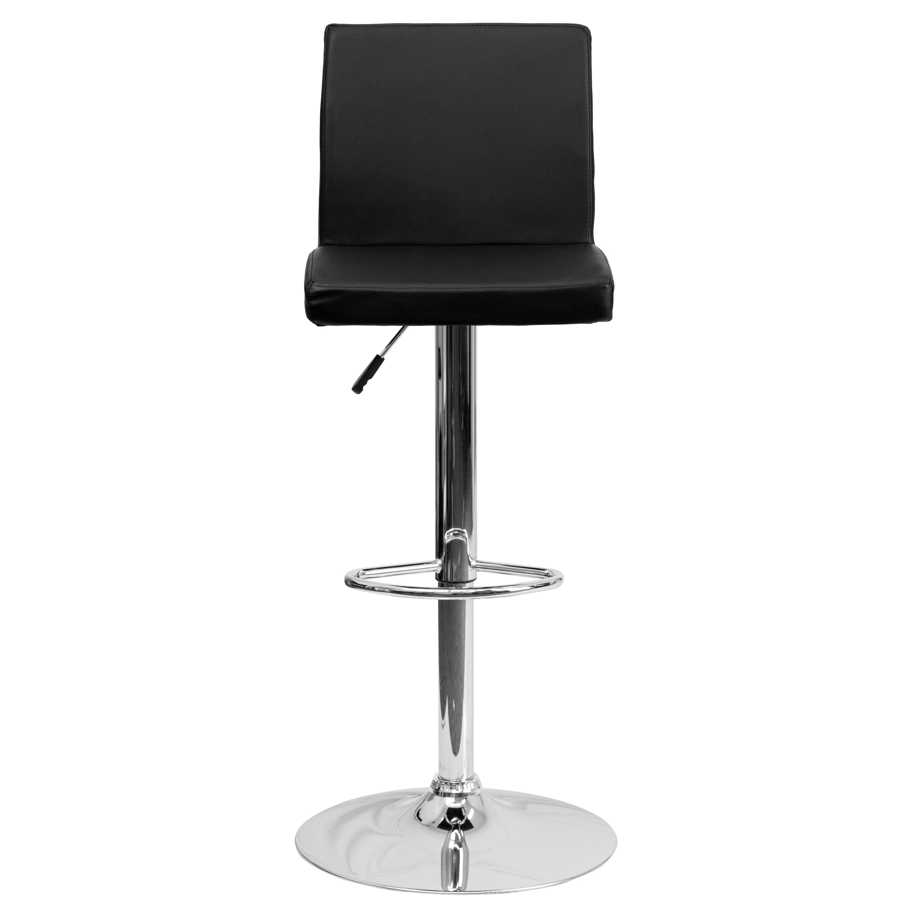 Betty Contemporary Black Vinyl Adjustable Height Barstool with Panel Back and Chrome Base
