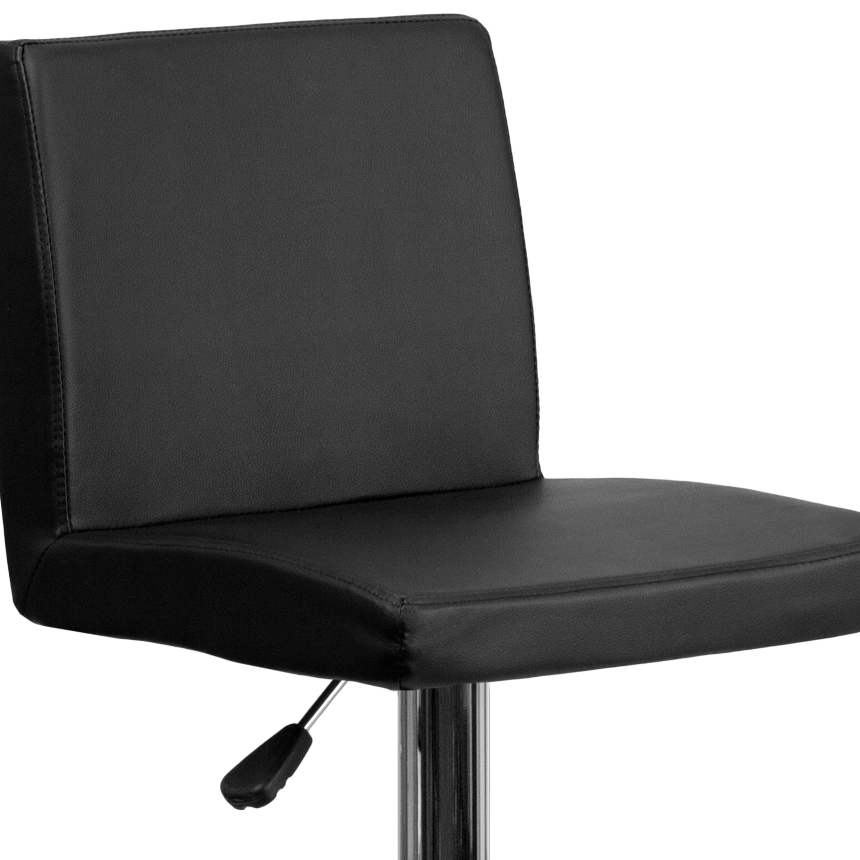 Betty Contemporary Black Vinyl Adjustable Height Barstool with Panel Back and Chrome Base