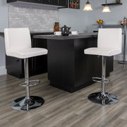 Betty Contemporary White Vinyl Adjustable Height Barstool with Panel Back and Chrome Base