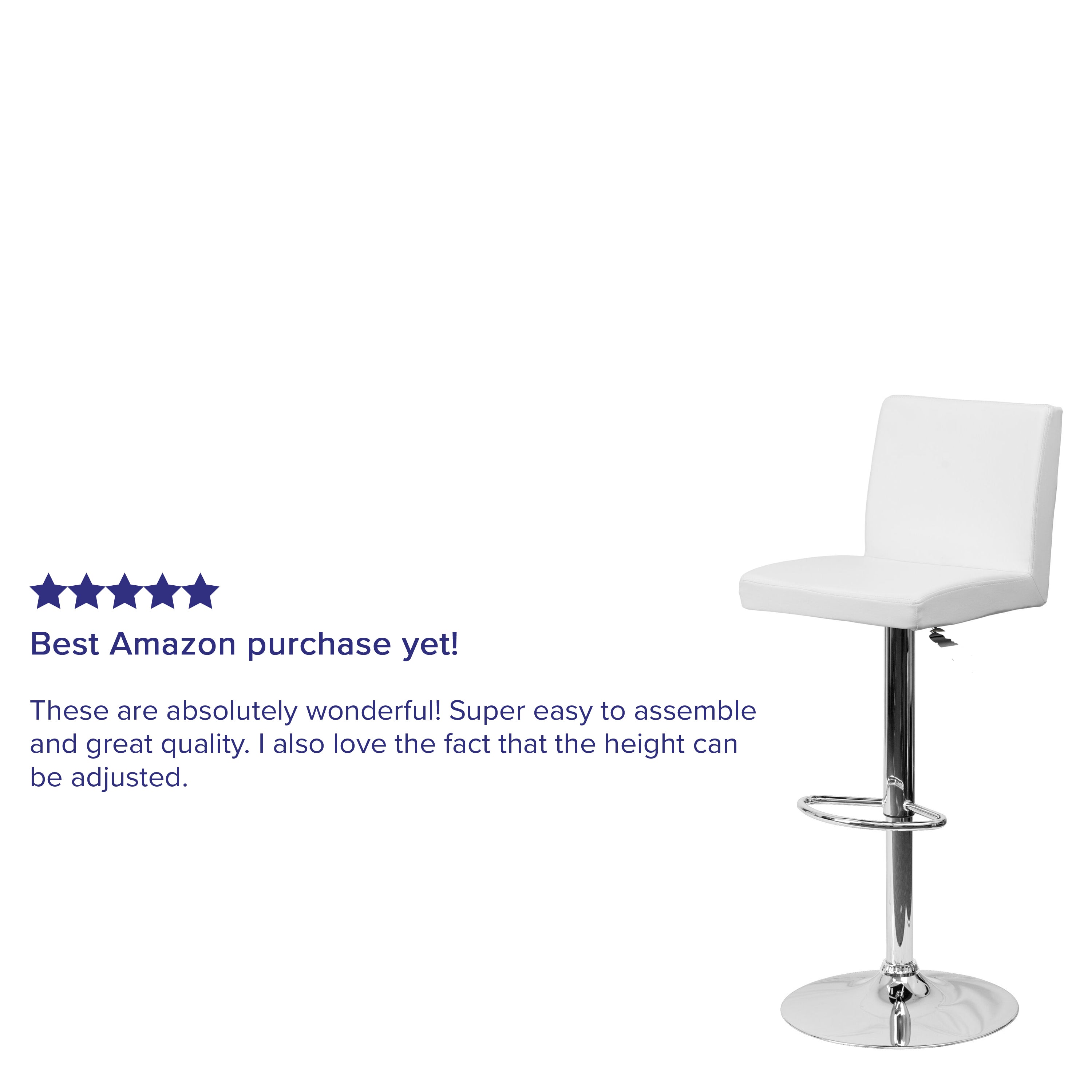 Betty Contemporary White Vinyl Adjustable Height Barstool with Panel Back and Chrome Base