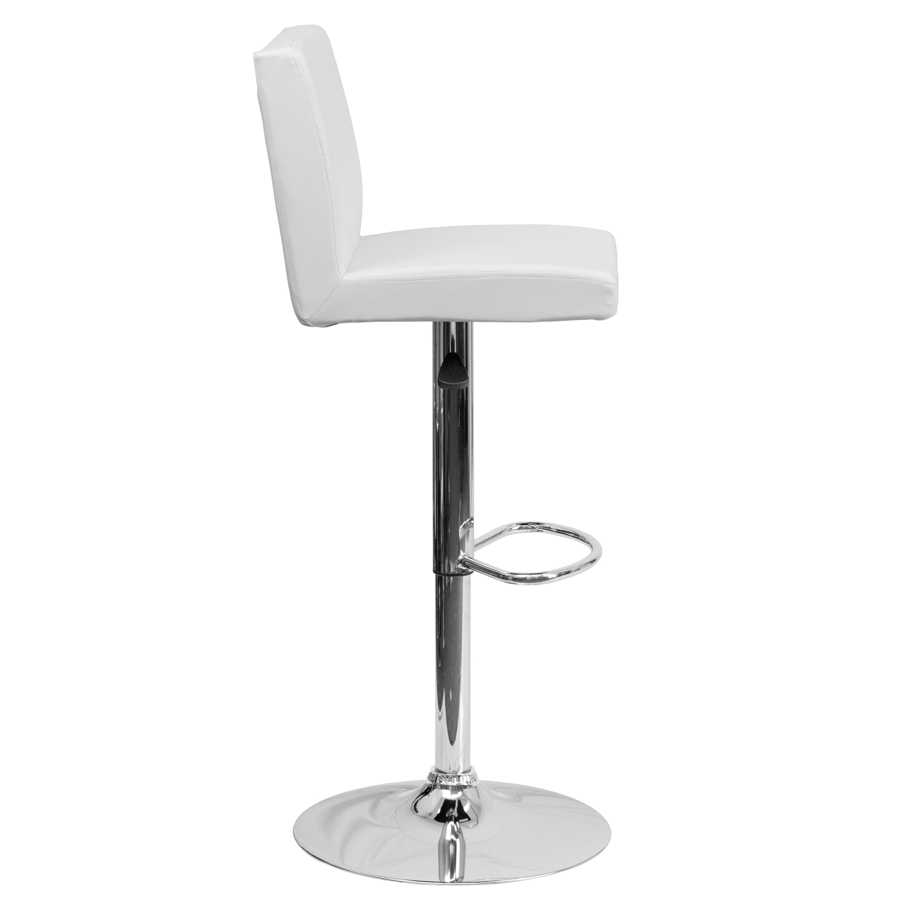 Betty Contemporary White Vinyl Adjustable Height Barstool with Panel Back and Chrome Base