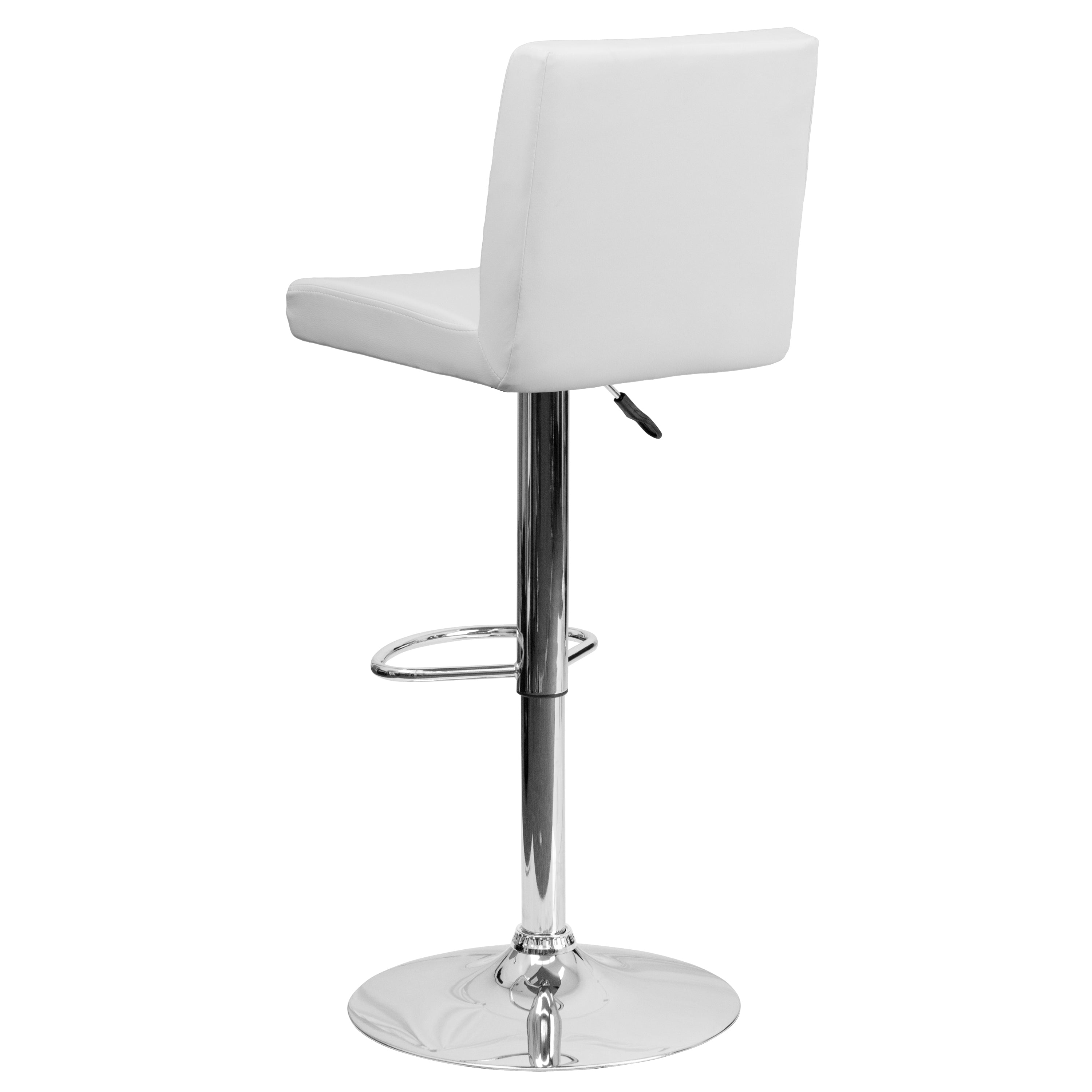 Betty Contemporary White Vinyl Adjustable Height Barstool with Panel Back and Chrome Base