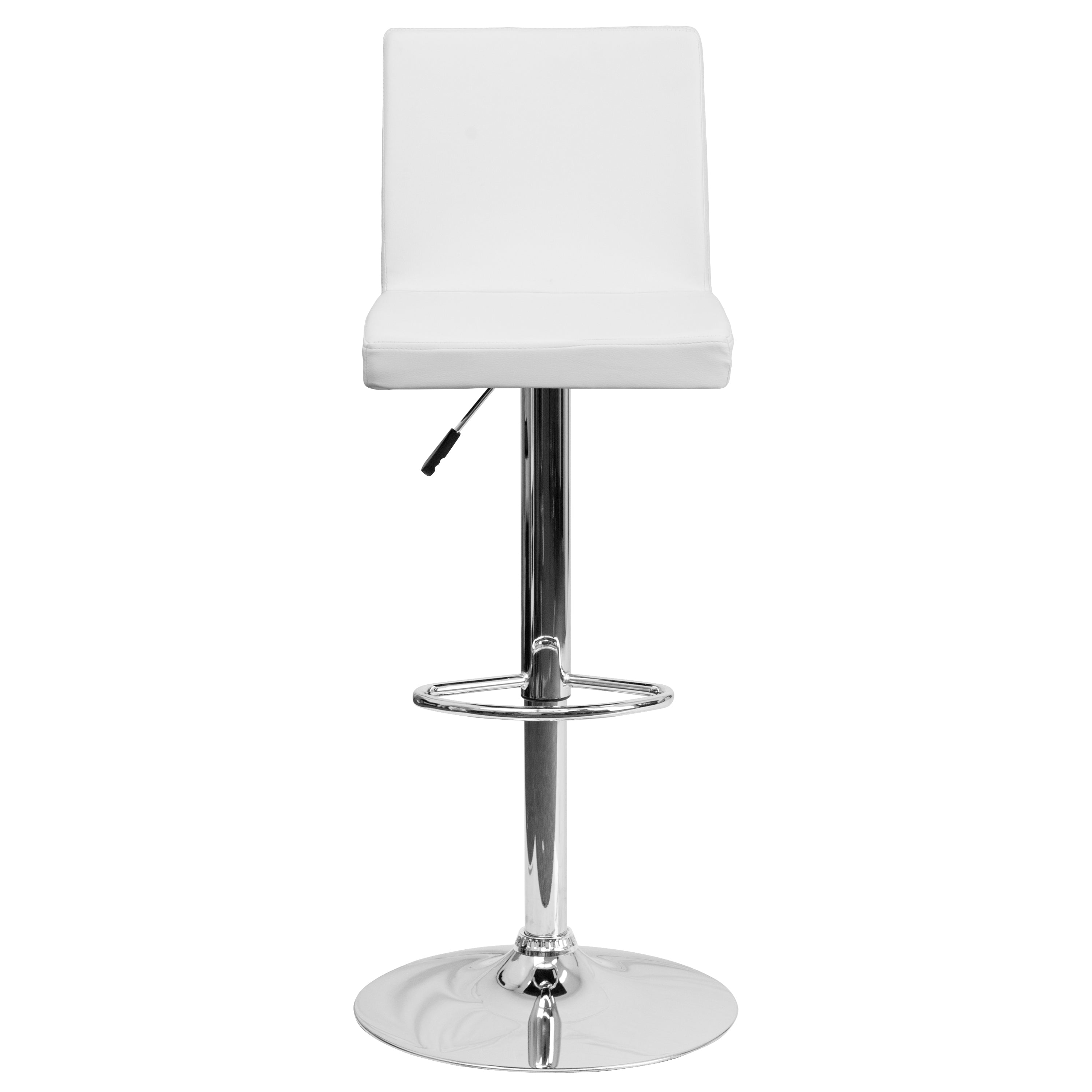 Betty Contemporary White Vinyl Adjustable Height Barstool with Panel Back and Chrome Base
