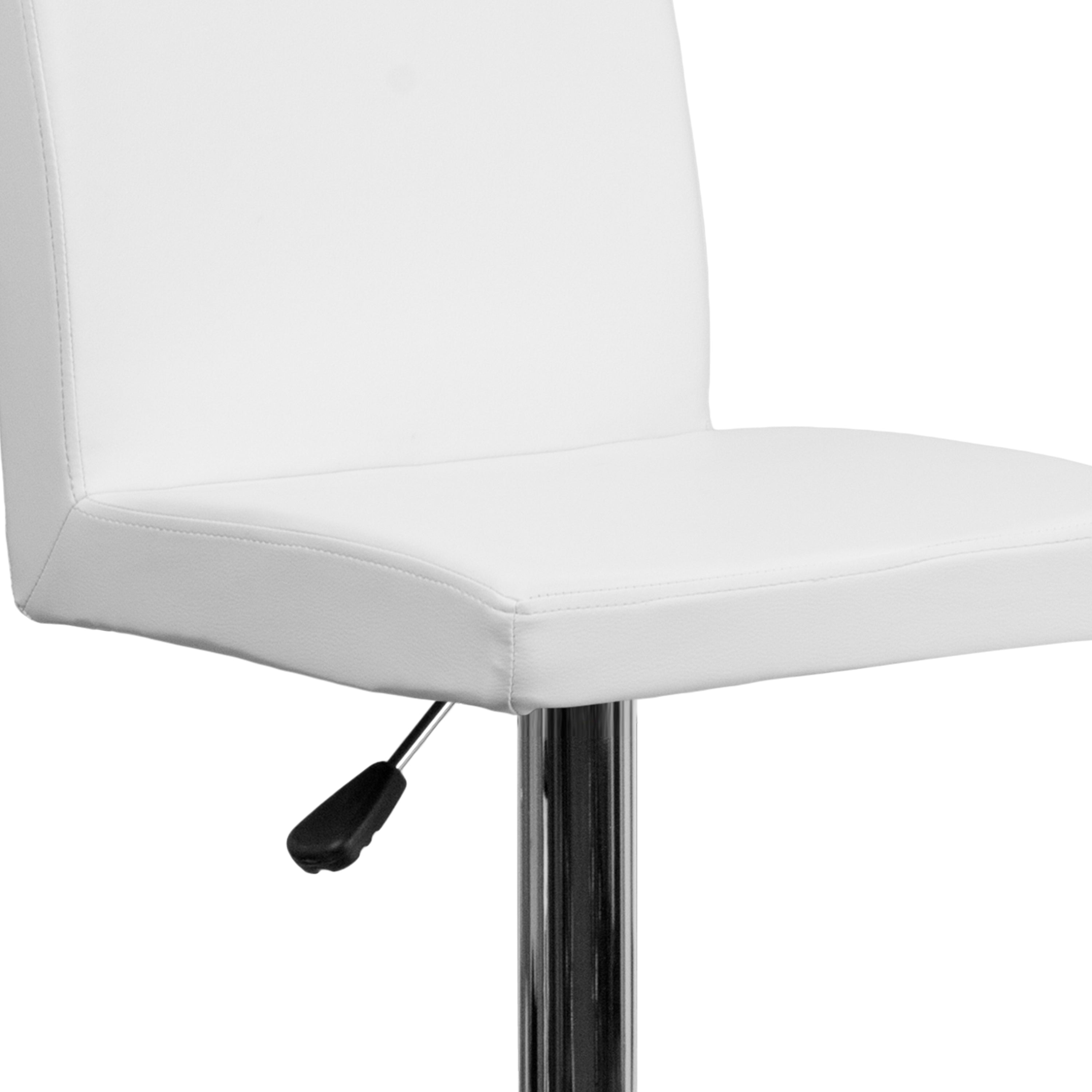 Betty Contemporary White Vinyl Adjustable Height Barstool with Panel Back and Chrome Base
