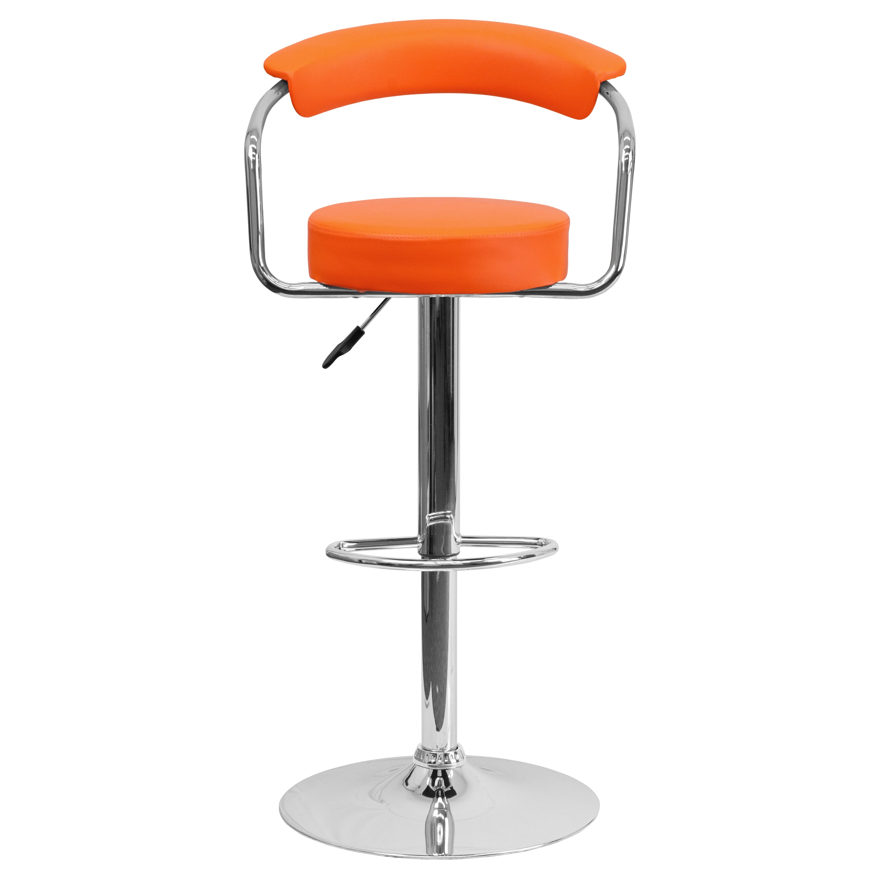 Cruz Contemporary Orange Vinyl Adjustable Height Barstool with Arms and Chrome Base