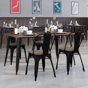 Bailey 30.25" x 60" Black Metal Table Set with Wood Top and 4 Stack Chairs