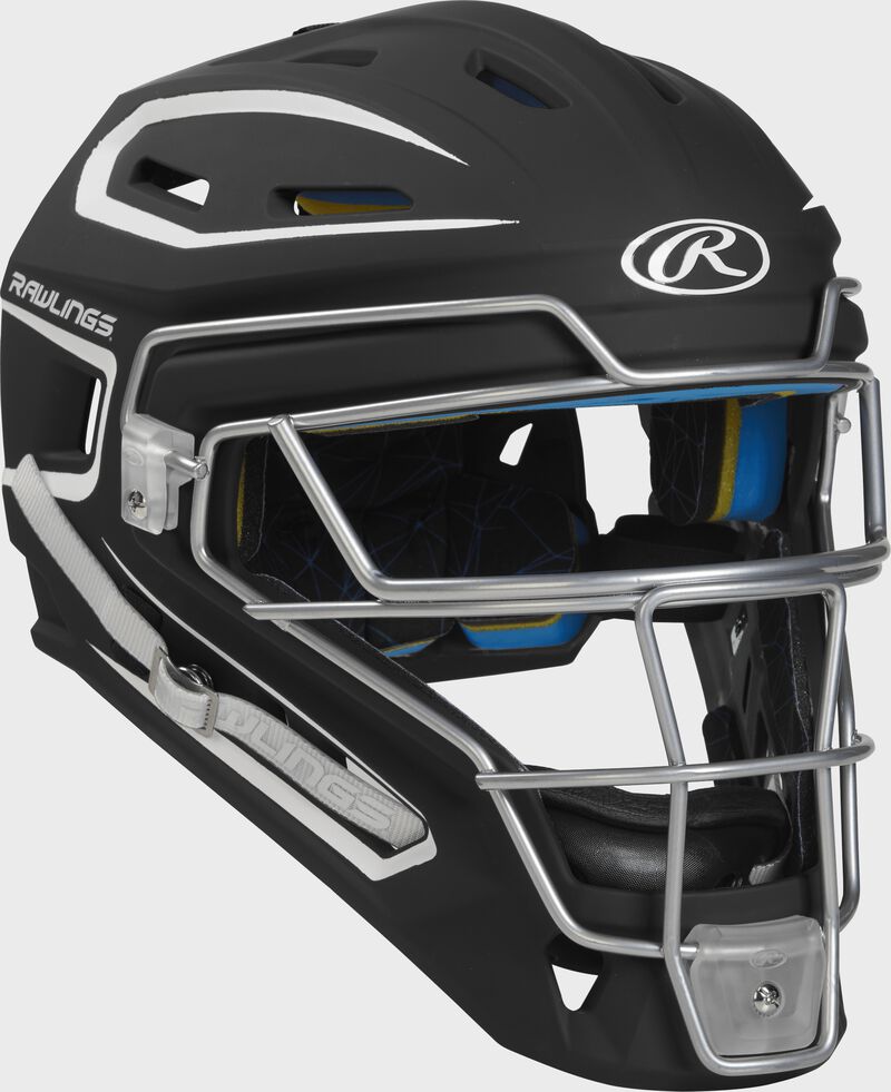 Rawlings Mach Matte 2-Tone Hockey Style Junior Catchers Helmet - Black/White