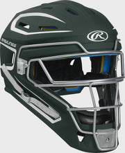 Rawlings Mach Matte 2-Tone Hockey Style Junior Catchers Helmet - Dark Green/White