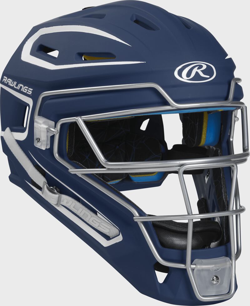 Rawlings Mach Matte 2-Tone Hockey Style Junior Catchers Helmet - Navy/White