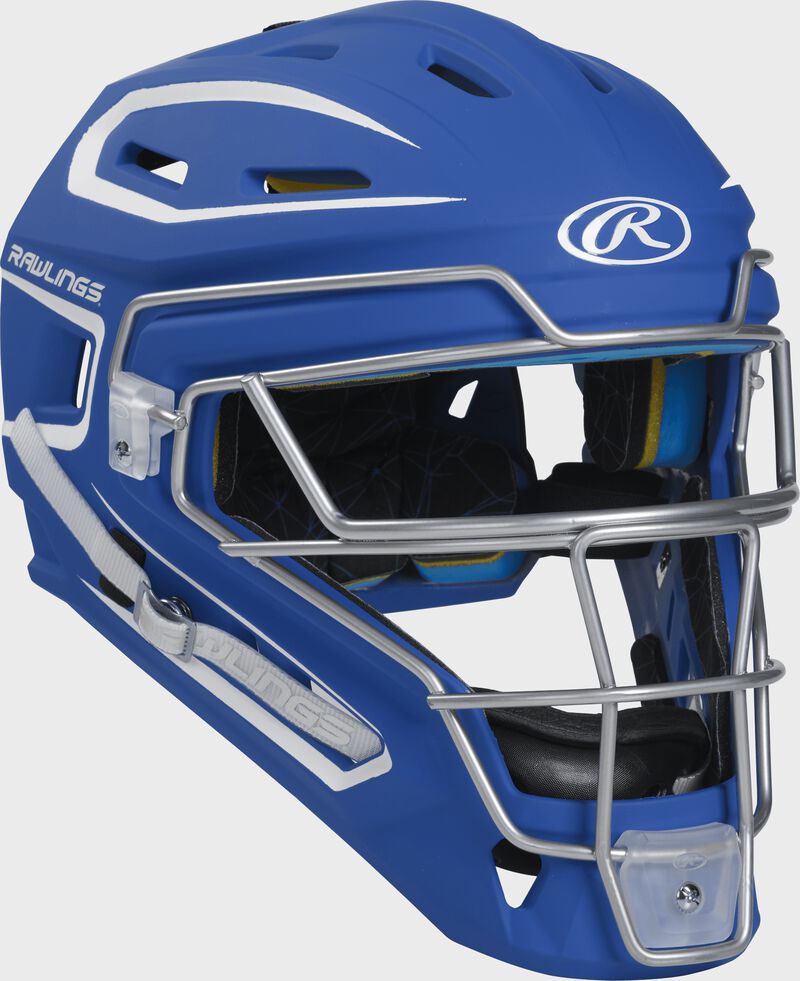 Rawlings Mach Matte 2-Tone Hockey Style Junior Catchers Helmet - Royal/White