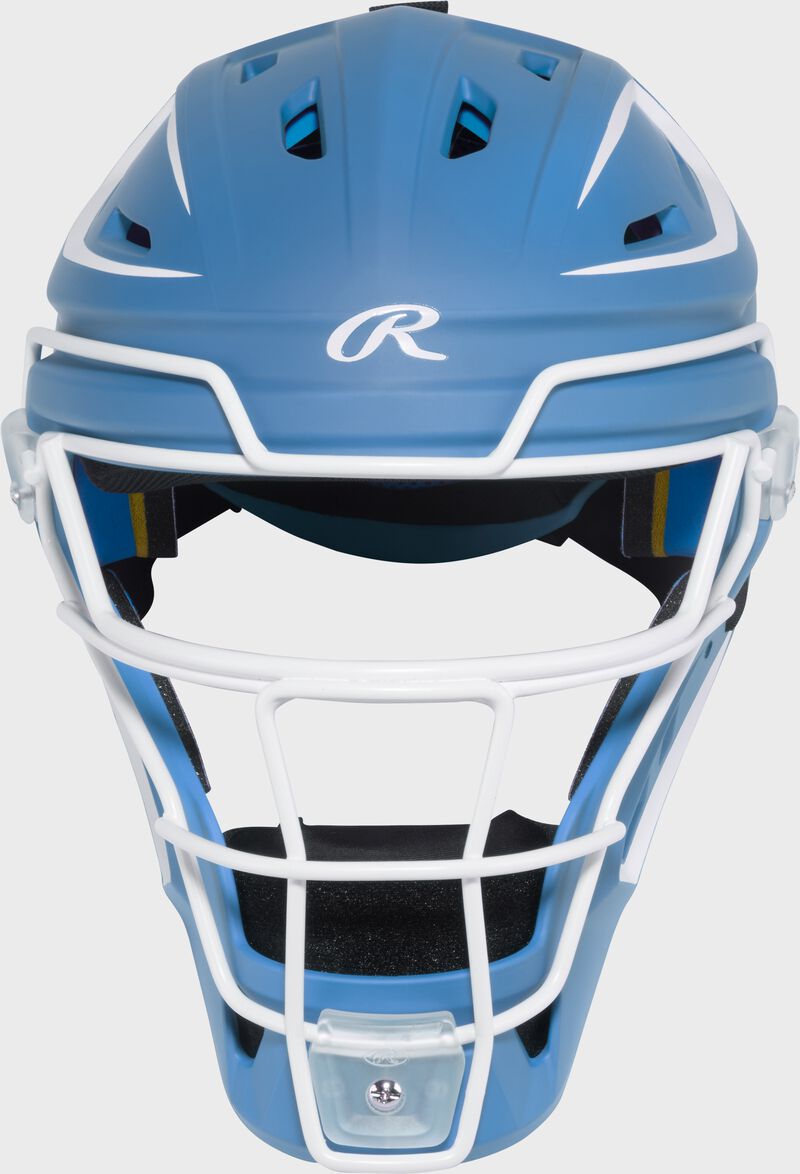 Rawlings Mach Pro Series Senior Hockey-Style Catchers Helmet - Columbia Blue/White