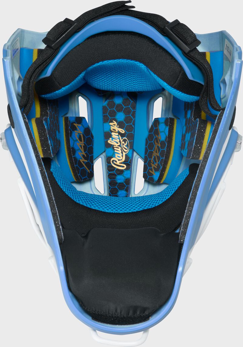 Rawlings Mach Pro Series Junior Hockey-Style Catchers Helmet - Columbia Blue/White