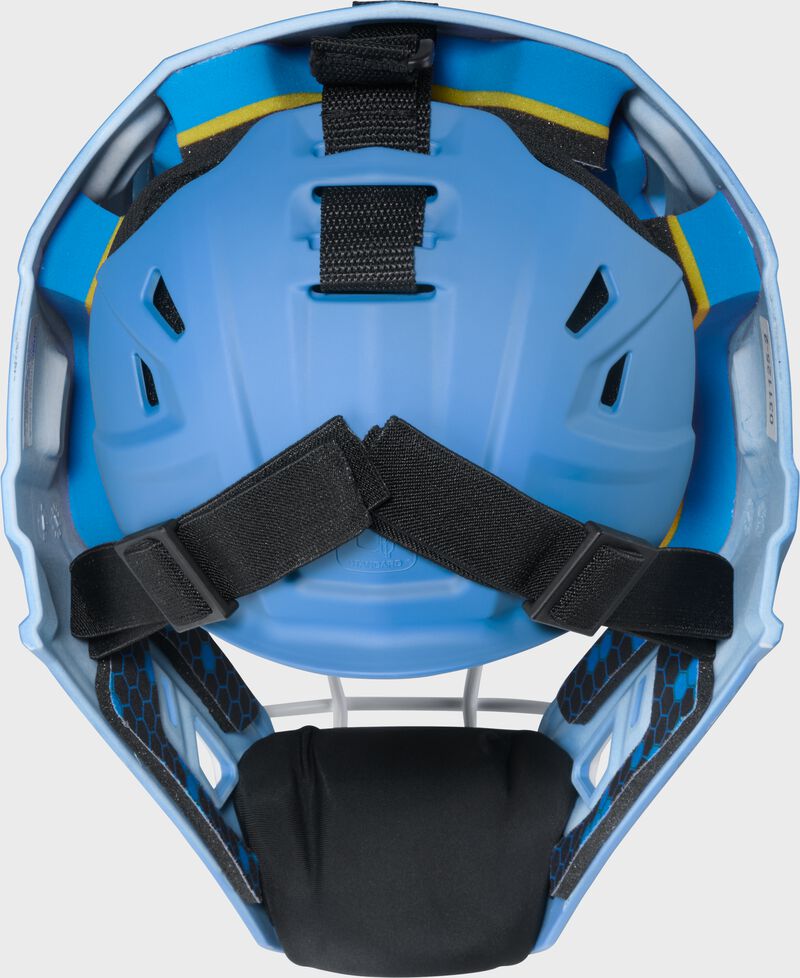 Rawlings Mach Pro Series Senior Hockey-Style Catchers Helmet - Columbia Blue/White