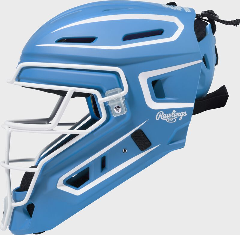 Rawlings Mach Pro Series Senior Hockey-Style Catchers Helmet - Columbia Blue/White