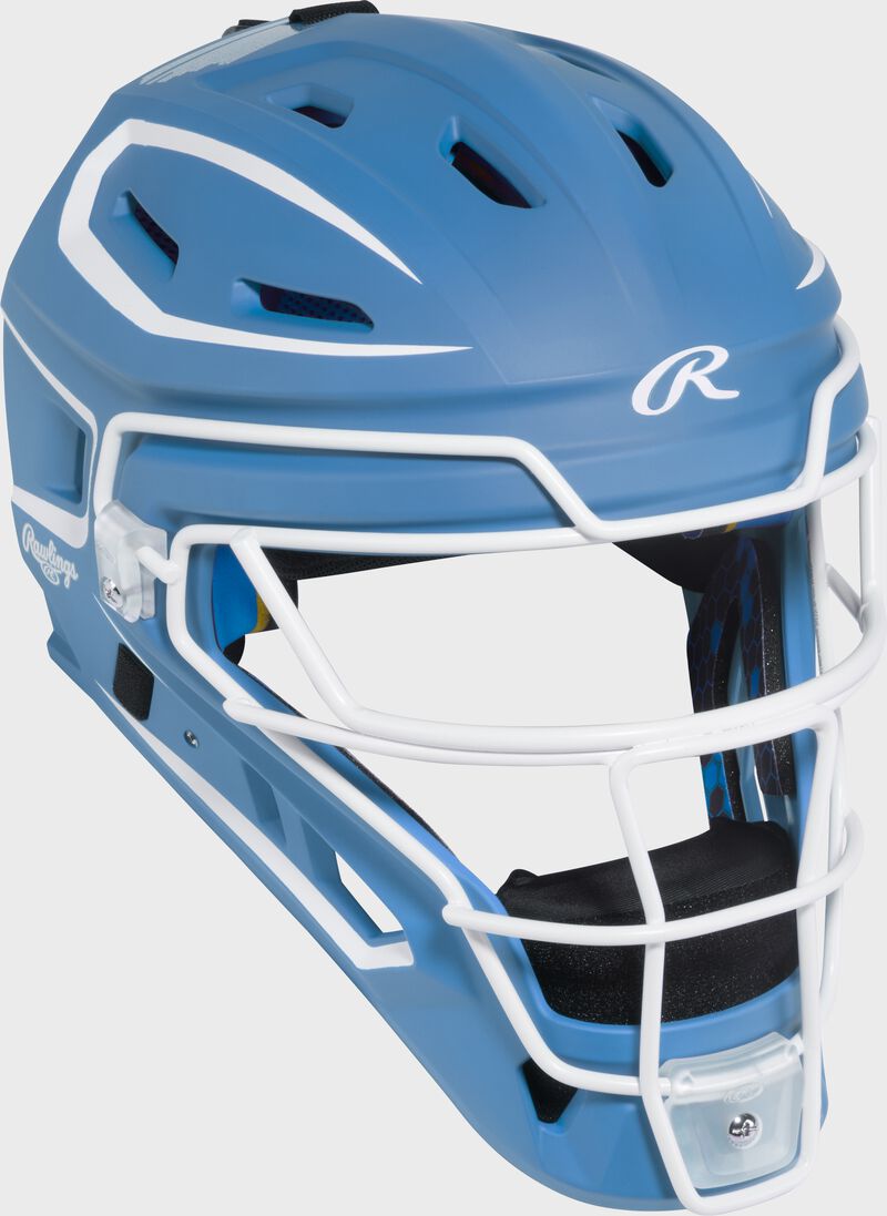 Rawlings Mach Pro Series Senior Hockey-Style Catchers Helmet - Columbia Blue/White