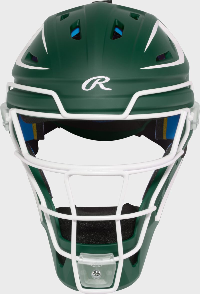 Rawlings Mach Pro Series Junior Hockey-Style Catchers Helmet - Dark Green/White