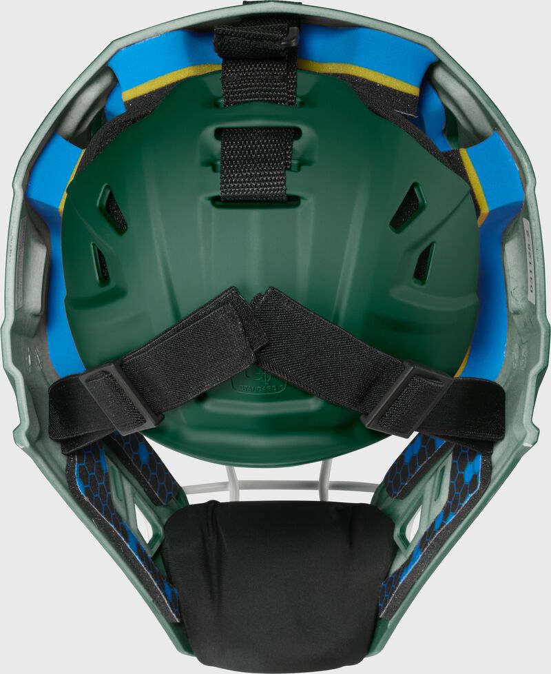 Rawlings Mach Pro Series Senior Hockey-Style Catchers Helmet - Dark Green/White