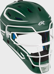 Rawlings Mach Pro Series Senior Hockey-Style Catchers Helmet - Dark Green/White
