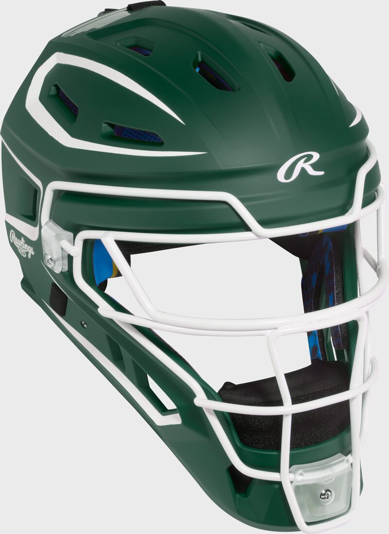 Rawlings Mach Pro Series Senior Hockey-Style Catchers Helmet - Dark Green/White