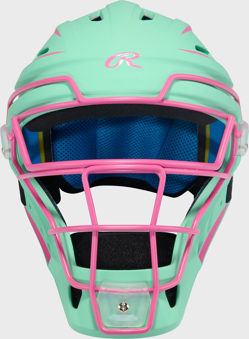 Rawlings Mach Pro Series Junior Hockey-Style Catchers Helmet - Mint/Pink