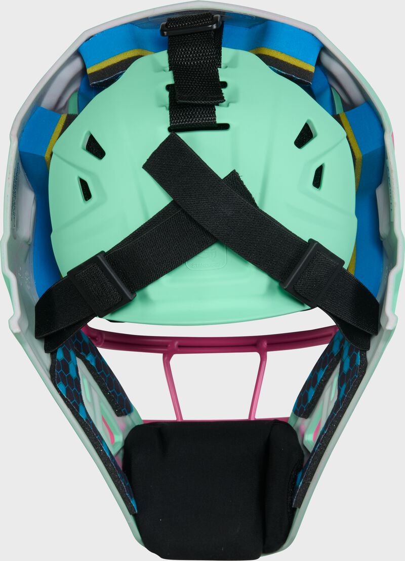 Rawlings Mach Pro Series Senior Hockey-Style Catchers Helmet - Mint/Pink