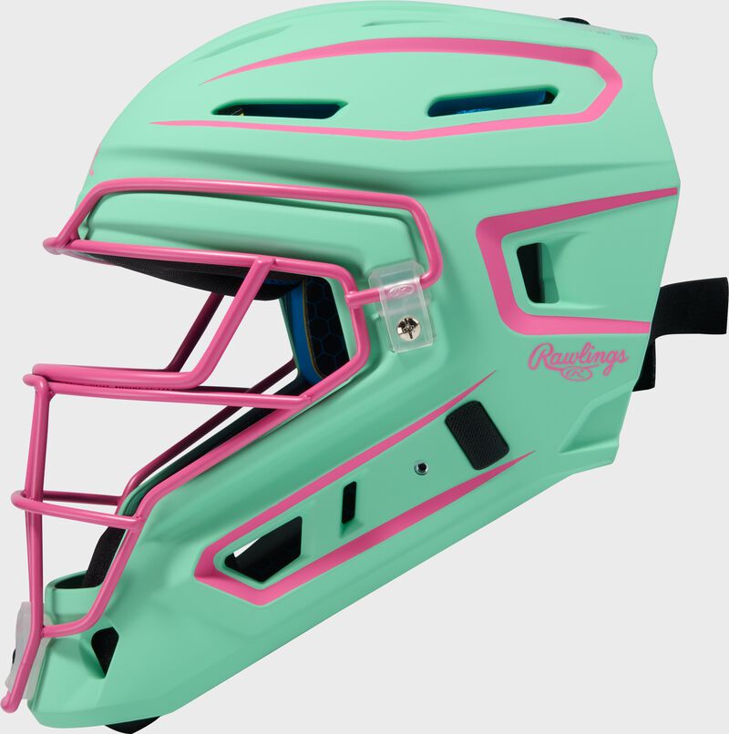 Rawlings Mach Pro Series Senior Hockey-Style Catchers Helmet - Mint/Pink
