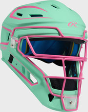 Rawlings Mach Pro Series Senior Hockey-Style Catchers Helmet - Mint/Pink
