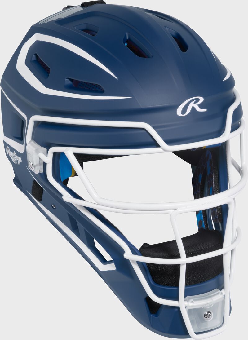 Rawlings Mach Pro Series Senior Hockey-Style Catchers Helmet - Navy/White