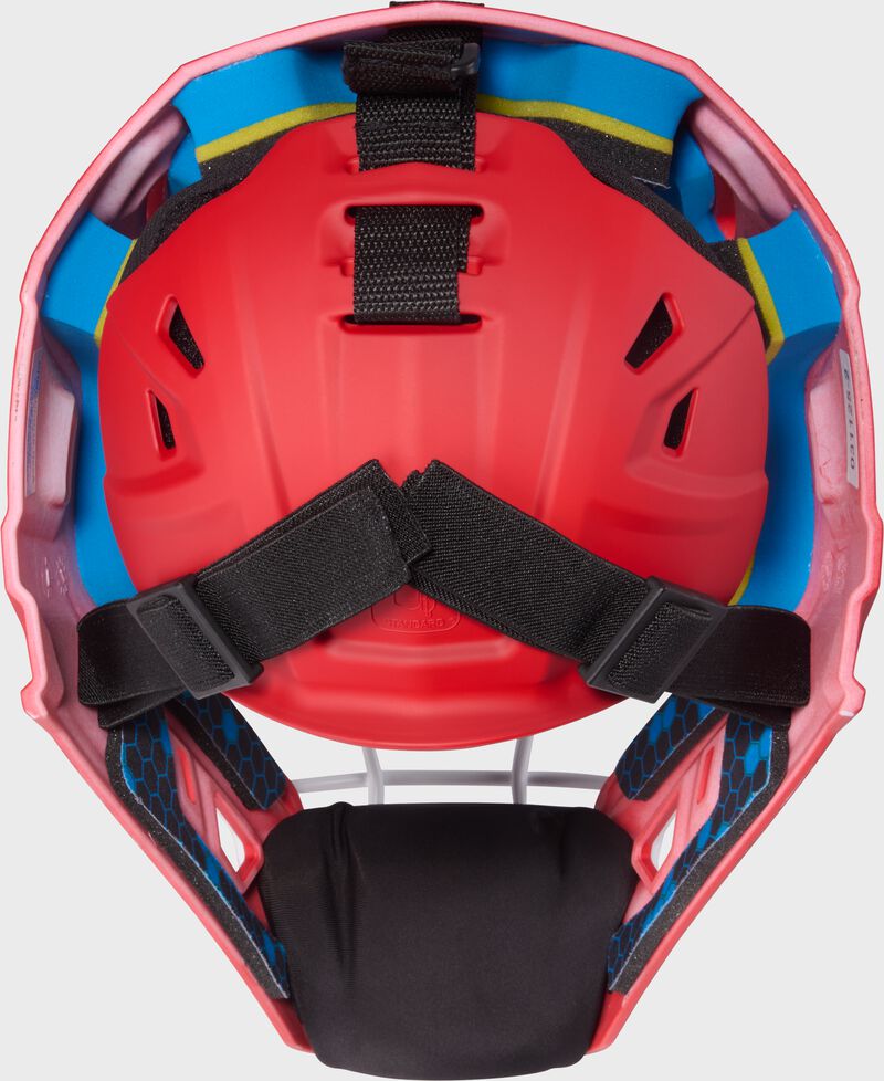 Rawlings Mach Pro Series Junior Hockey-Style Catchers Helmet - Scarlet/White