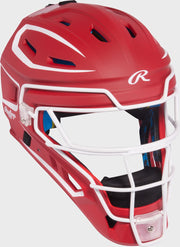 Rawlings Mach Pro Series Senior Hockey-Style Catchers Helmet - Scarlet/White