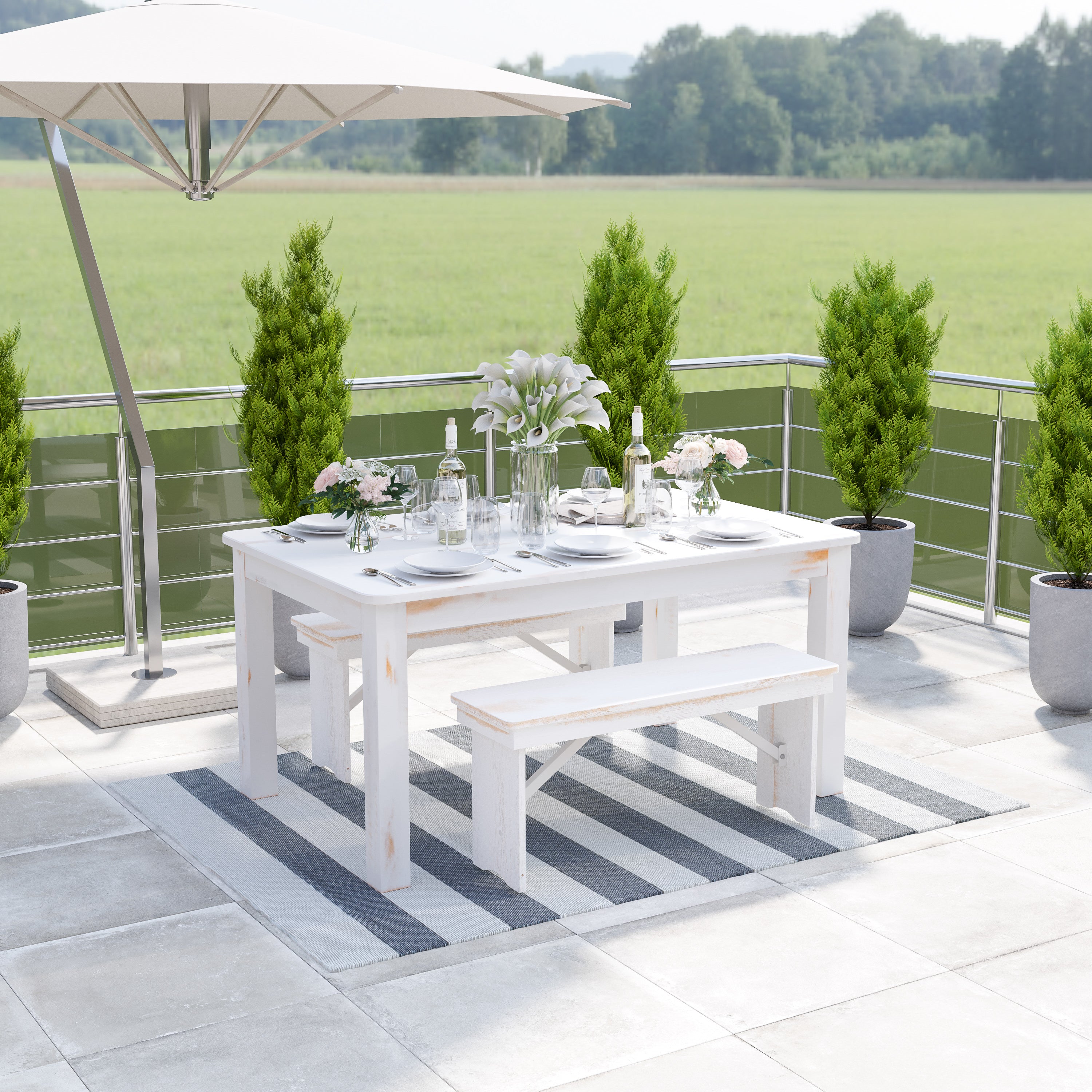 Melissa 5' x 7' Grey & White Striped Handwoven Indoor/Outdoor Cabana Style Stain Resistant Area Rug