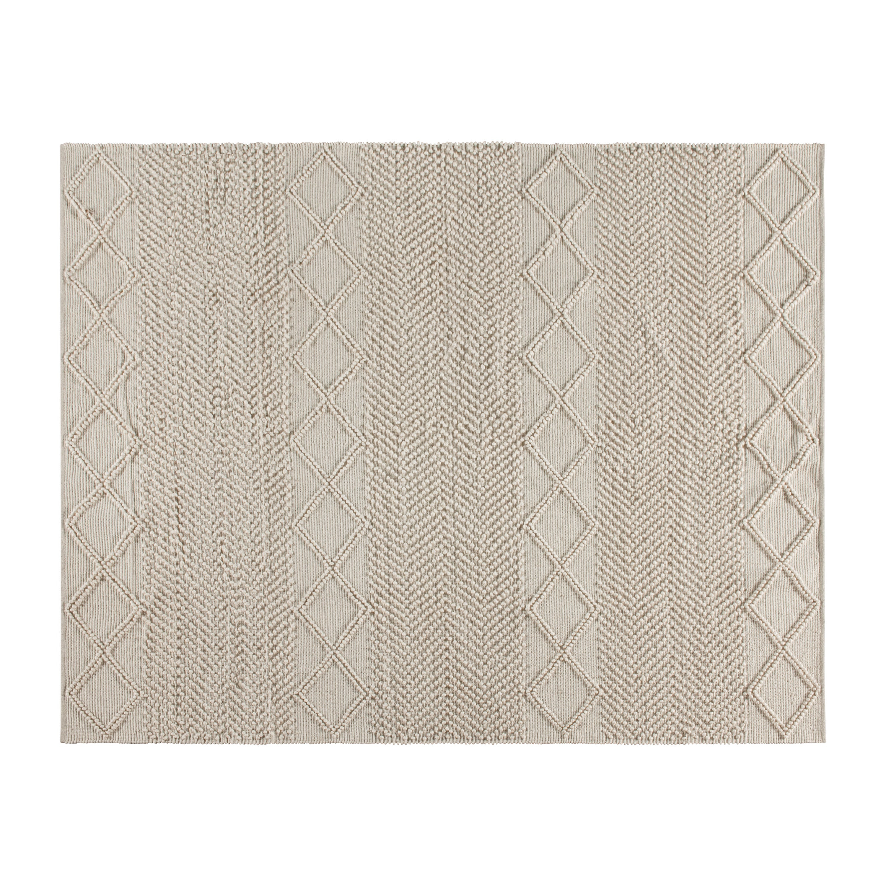 Melissa 8' x 10' White & Ivory Geometric Design Handwoven Area Rug - Wool/Polyester/Cotton Blend