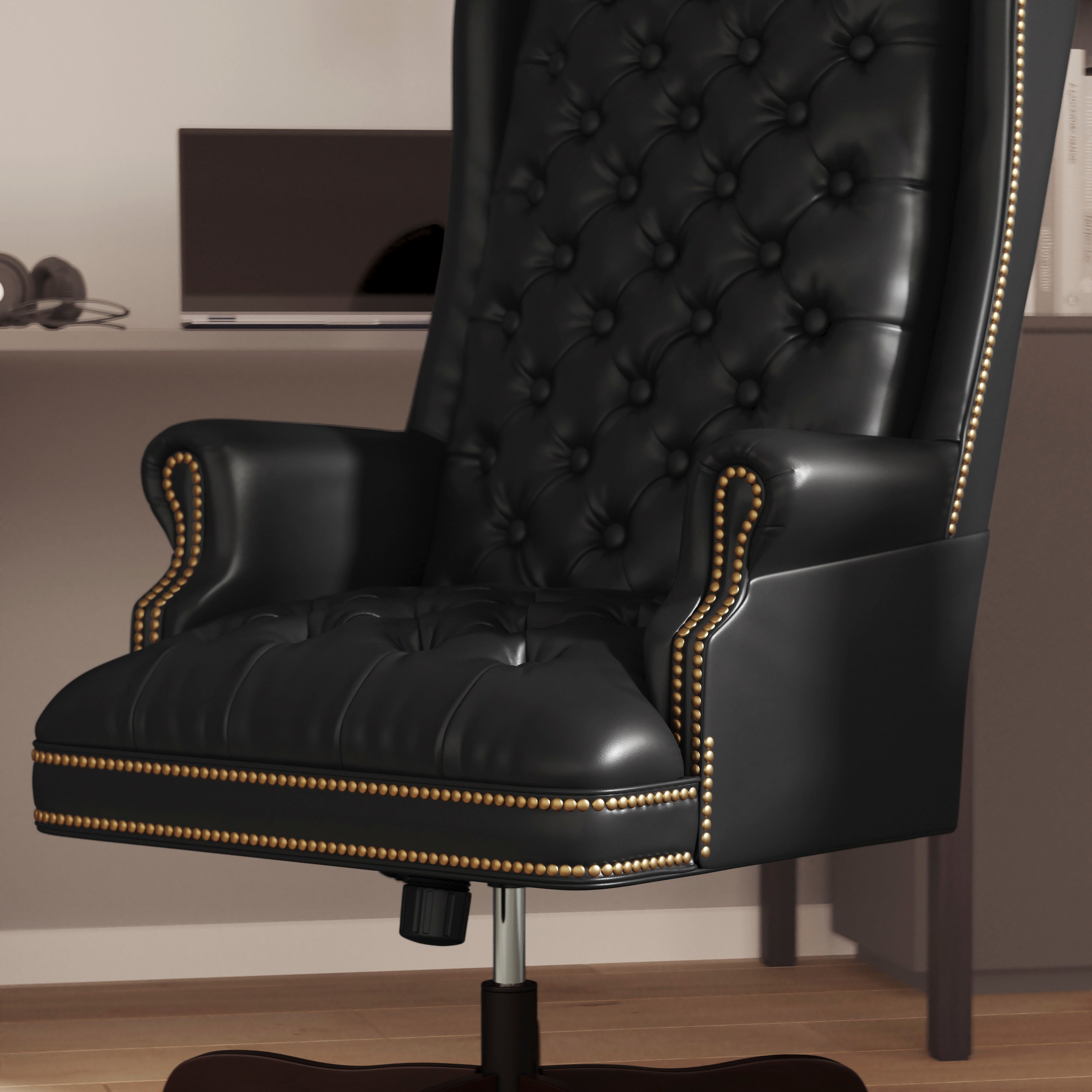 Turner High Back Traditional Fully Tufted Black LeatherSoft Executive Swivel Ergonomic Office Chair with Arms