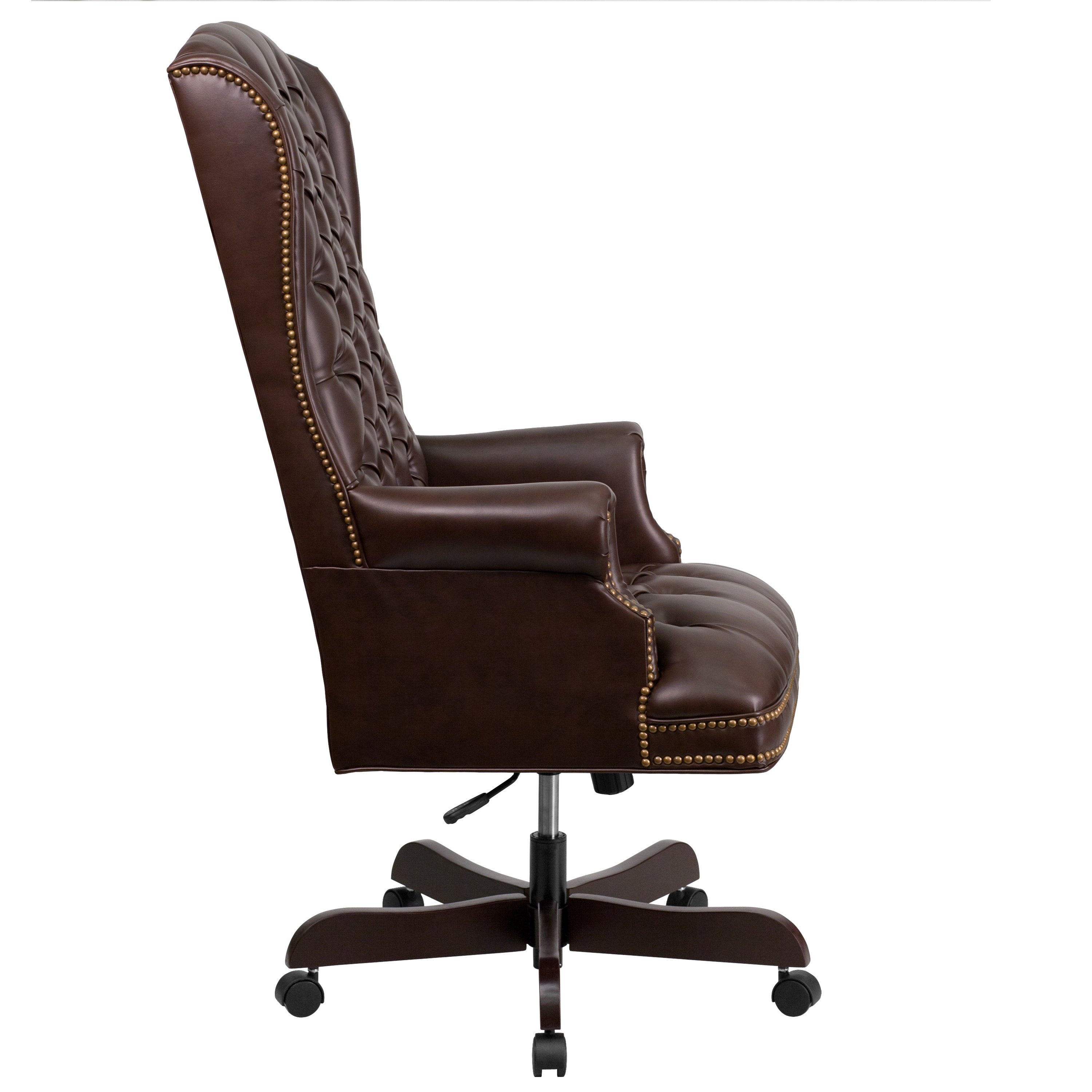 Turner High Back Traditional Fully Tufted Brown LeatherSoft Executive Swivel Ergonomic Office Chair with Arms