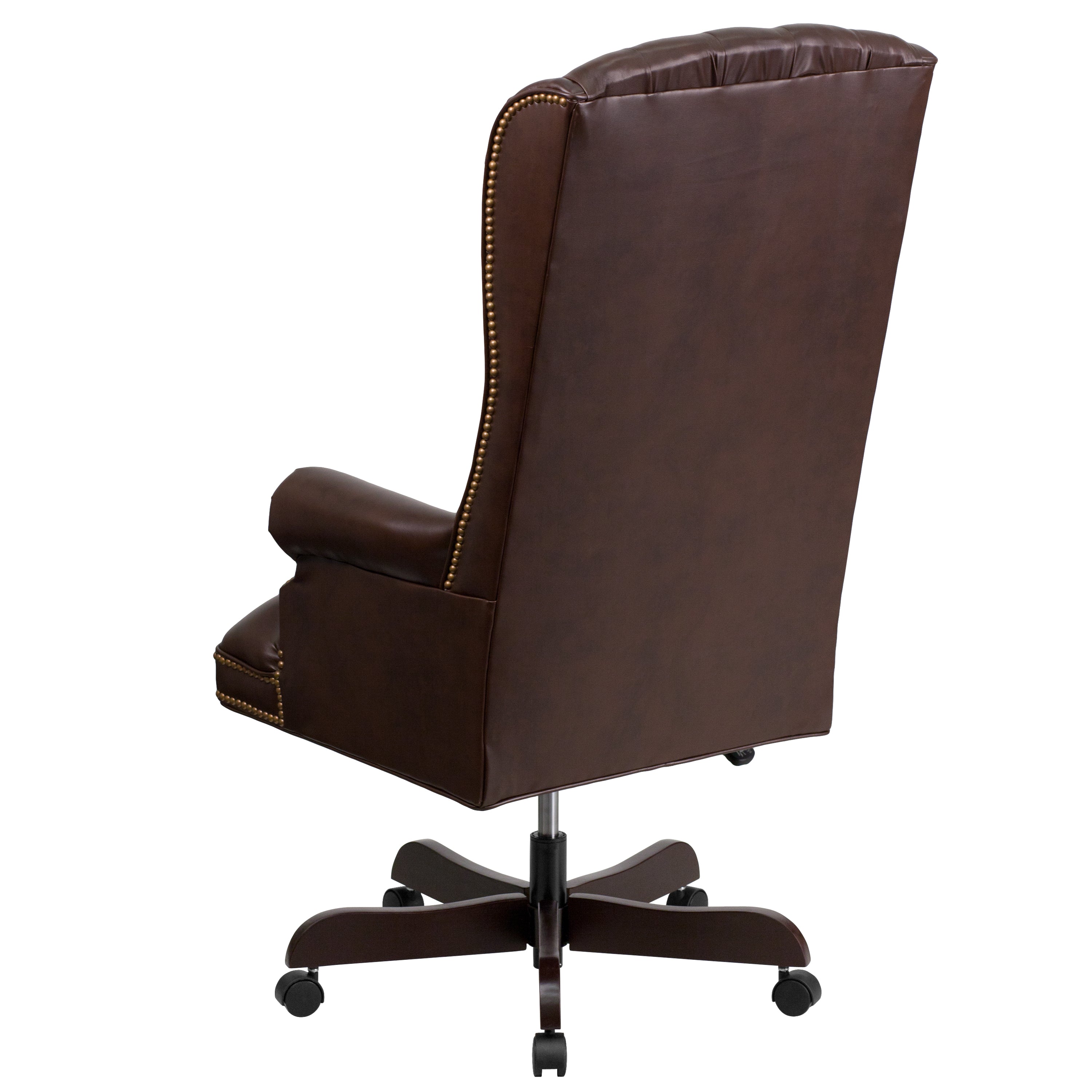Turner High Back Traditional Fully Tufted Brown LeatherSoft Executive Swivel Ergonomic Office Chair with Arms