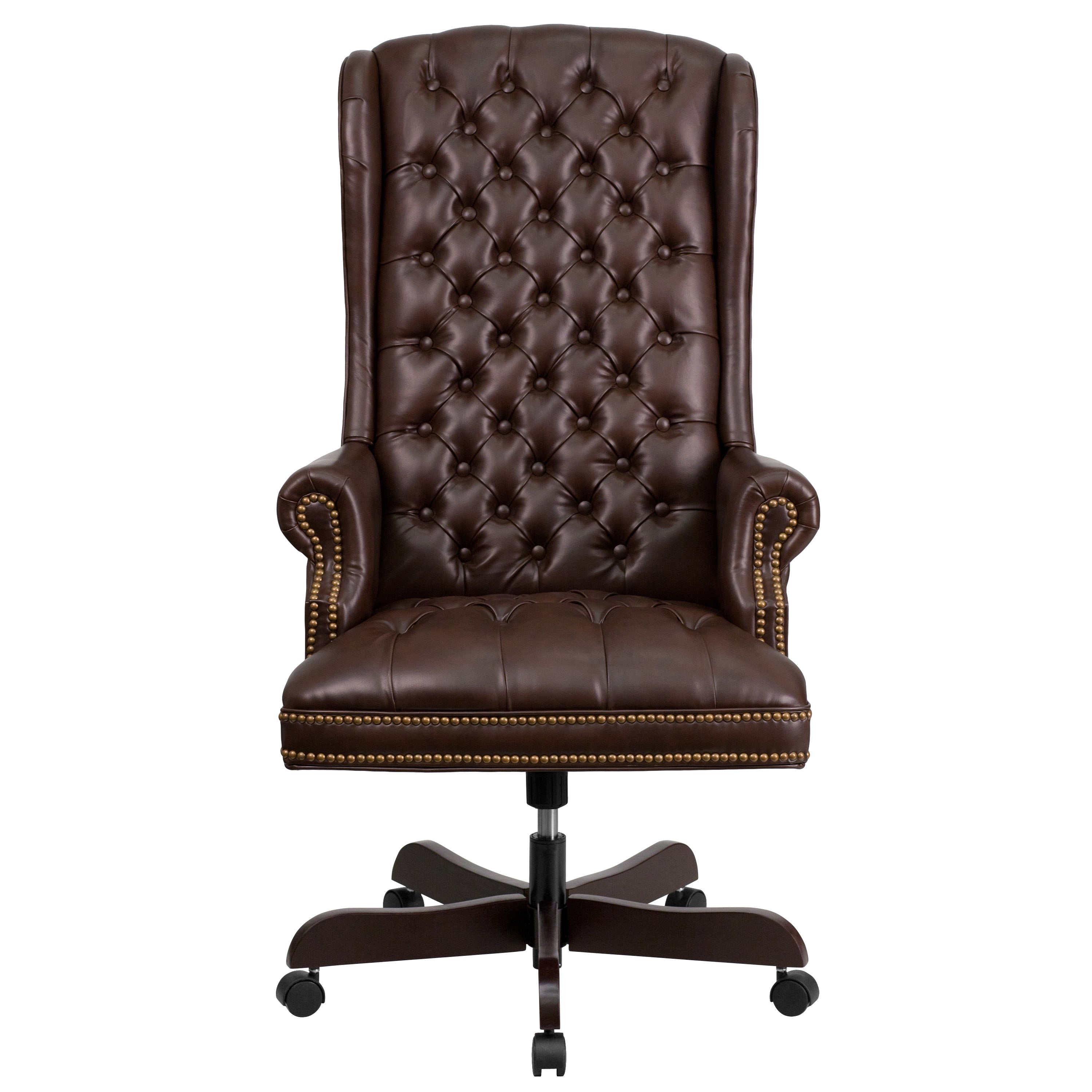 Turner High Back Traditional Fully Tufted Brown LeatherSoft Executive Swivel Ergonomic Office Chair with Arms