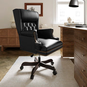 Ainslie High Back Traditional Tufted Black LeatherSoft Executive Ergonomic Office Chair with Oversized Headrest & Nail Trim Arms