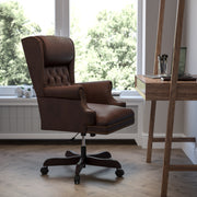 Ainslie High Back Traditional Tufted Brown LeatherSoft Executive Ergonomic Office Chair with Oversized Headrest & Nail Trim Arms