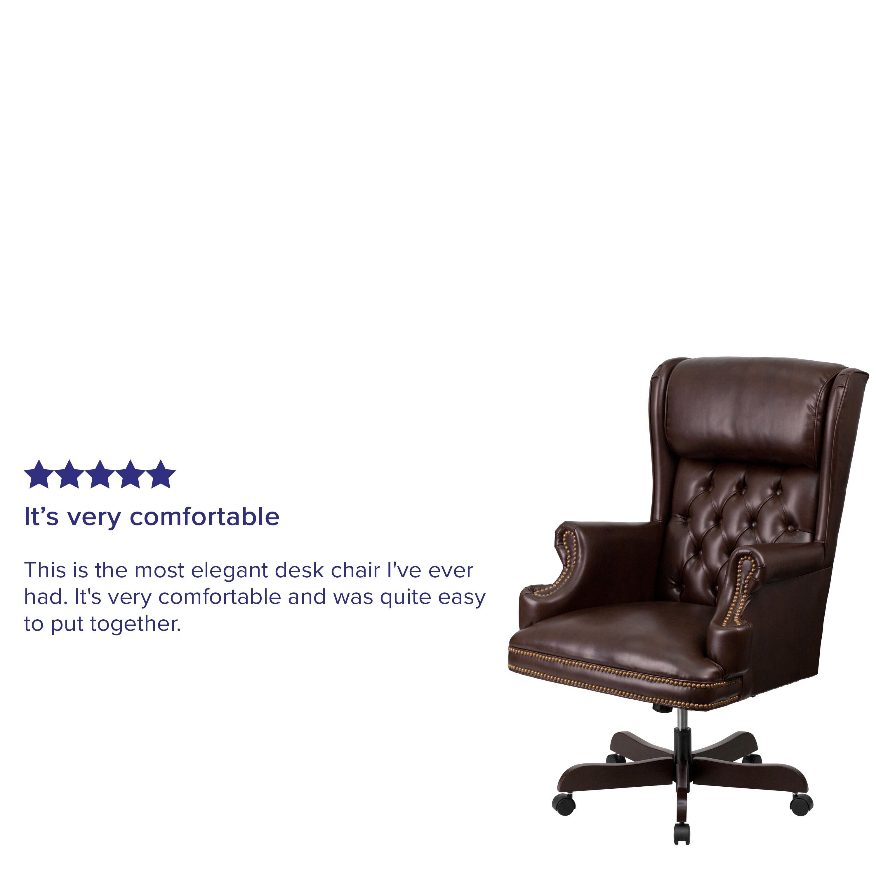 Ainslie High Back Traditional Tufted Brown LeatherSoft Executive Ergonomic Office Chair with Oversized Headrest & Nail Trim Arms